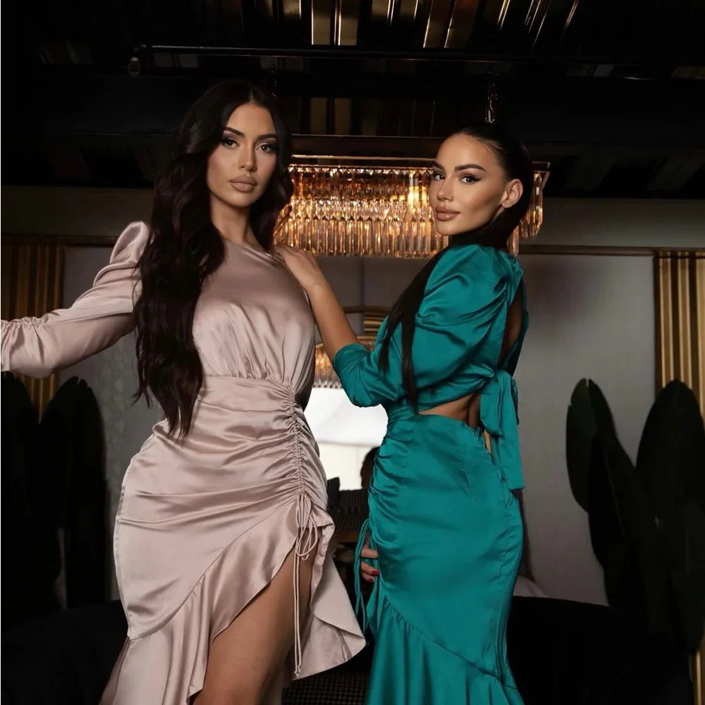 Pink Asymmetrical Ruched Cocktail Dress - Picture 3 of 3